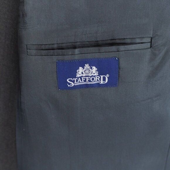 Stafford Gray Worsted Wool Polyester 2 Silver Button Blazer 48L Portly Tagged 50 - Picture 8 of 14